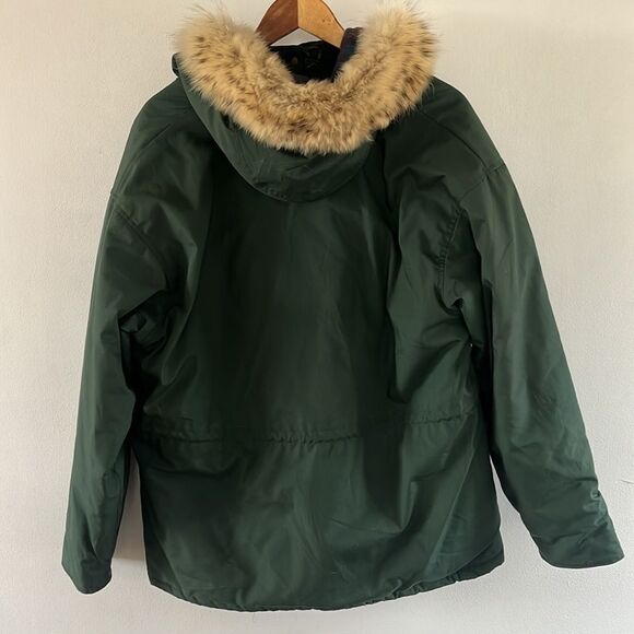 Woolrich Vintage Coyote Fur Trim Parka Green Plaid Lined Coat XL - Picture 8 of 16